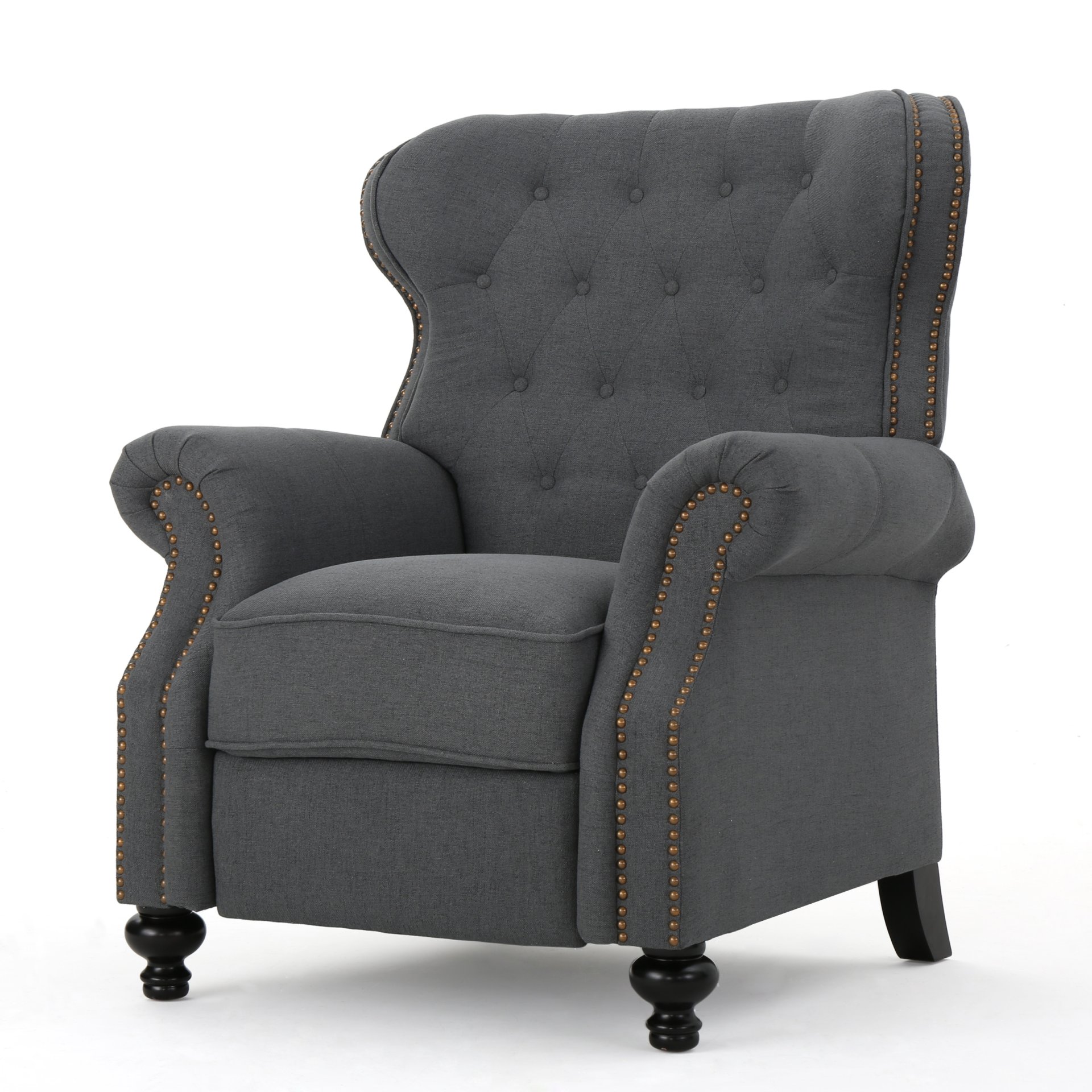 Accented Push Back Recliner Chair With Rolled Arms - Charcoal - Image 4