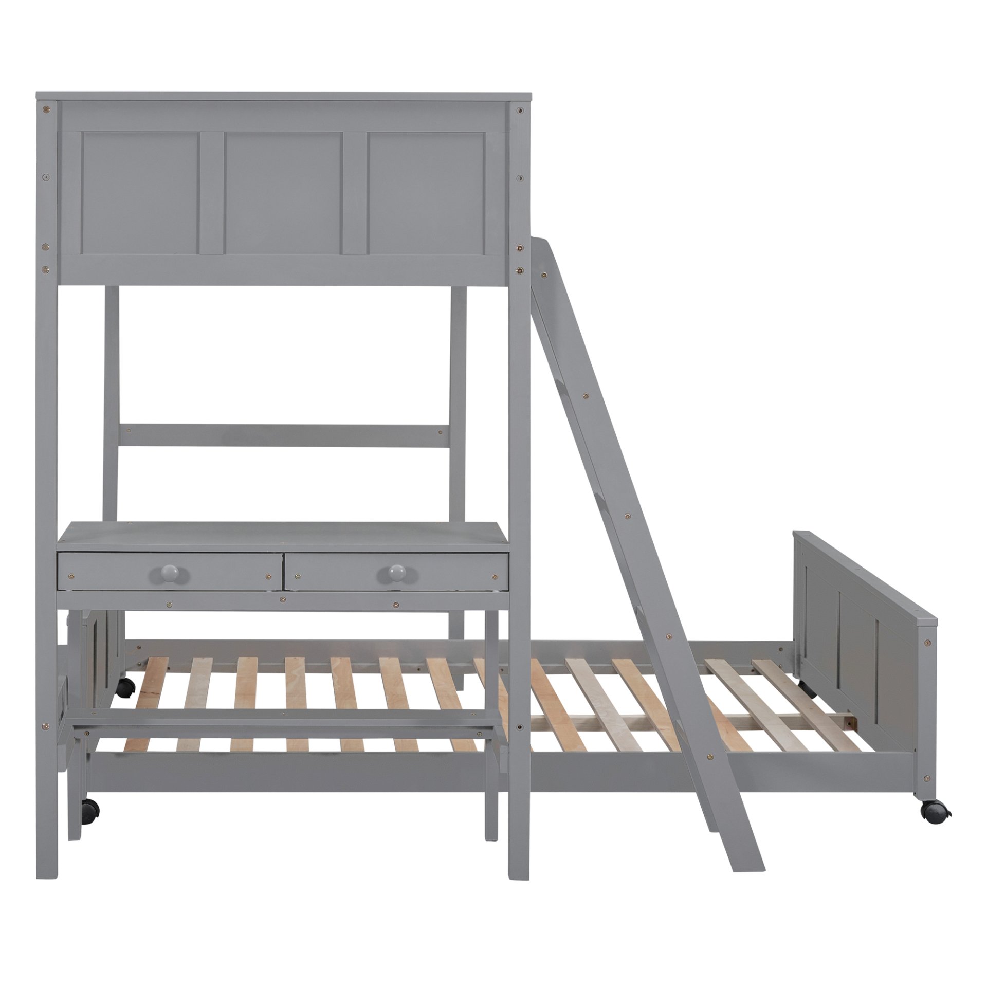 Twin Over Full Bunk Bed With Desk - Gray - Image 9