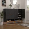 Gjg Hua - Shoe Cabinet With Ergonomic Steel Handle And Breathable Butterfly Door - Black - Image 4