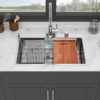 33" Drop In Kitchen Sink Single Bowl 16 Gauge Stainless Steel Ledge Workstation - Black - Image 4