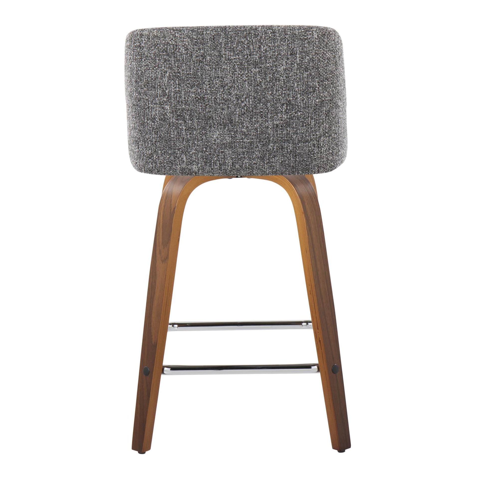 Toriano - Mid-Century Modern Fixed Height Counter Stool With Swivel And Square Footrest (Set of 2) - Walnut / Gray - Image 5