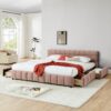 Modern King Size Upholstered Bed With Headboard And Storage Drawer - Pink - Image 5