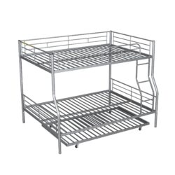 Full Long Over Queen Metal Bunk Bed With Trundle - Silver