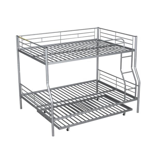 Full Long Over Queen Metal Bunk Bed With Trundle - Silver