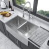Double Bowl Farmhouse Sink, Stainless Steel Apron Front Kitchen Sink 16 Gauge - Brushed Nickel - Image 2