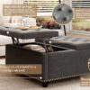 Massive Square Storage Bench, Footstool With 2 Storage Doors, Mid - Century Modern Coffee Table For Living Room, Nailhead Inlay - Dark Gray - Image 6