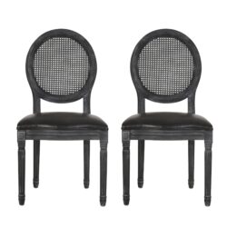 French Country Dining Chair (Set of 2) With Cane Backrest - Black