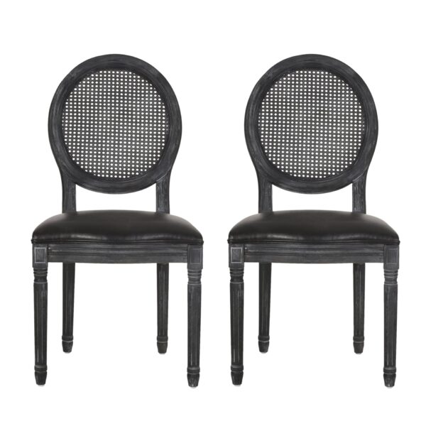 French Country Dining Chair (Set of 2) With Cane Backrest - Black