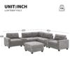 Sectional With Acrylic Table Top U Shaped Couch Set With 2 Consoles USB Charger, Storage Drawers And Pockets Movable Ottoman Tufted Sofa - Gray - Image 16