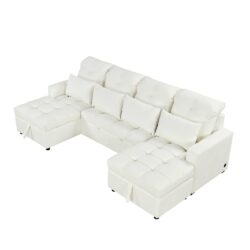 Oversized U - Shaped Sofa Versatile Sectional Sofa Pull Out Sofa Bed With Double Storage Chaise Lounges And 2 USB Ports For Living Room - Beige