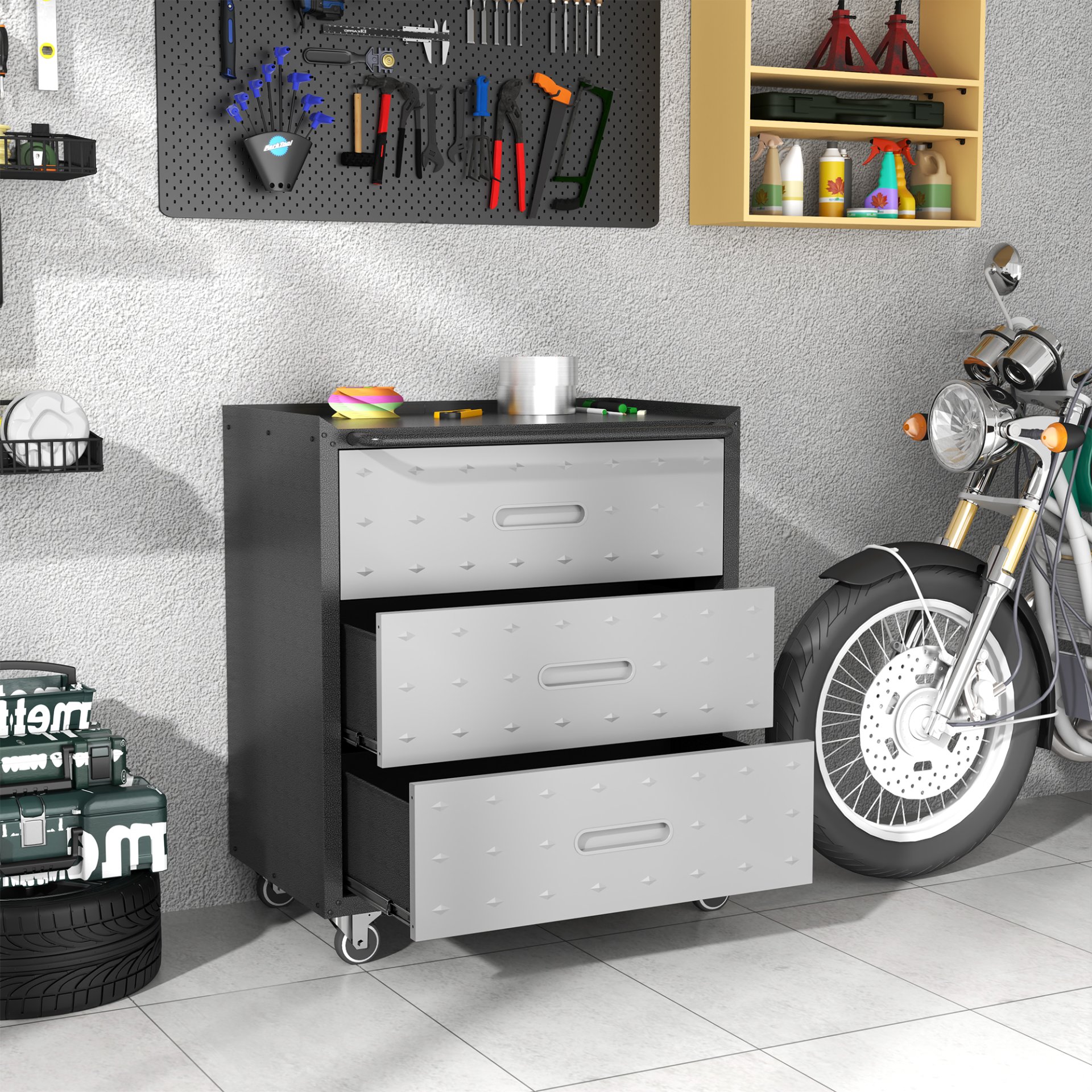 Heavy Duty Metal Storage Cabinet With Wheels 3 Drawer Tool Cabinet For Garage, Office, And Home Organizer Solutions - Black - Image 2