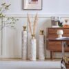 Floor Metal Vases Decorated Metal Vases (Set of 3) Gorgeous Home Decoration Large Glazed Metal Vases - White / Gold - Image 7