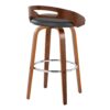 Cassis - Mid-Century Modern Fixed Height Barstool With Swivel With Round Footrest (Set of 2) - Walnut / Gray - Image 4