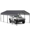 Metal Carport 12 X 20 Ft Heavy Duty With Galvanized Steel Roof Metal Garage Canopy With Galvanized Steel Roof & Frame Car Tent Outdoor Storage Shed For Car Boats And Truck - Alabaster / Dark Gray - Image 5
