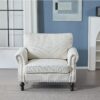 Rolled Arm Sofa With Nailhead Trim 1 Seater Upholstered Couch With Wooden Legs For Living Room Or Bedroom Deep Seat Design - Beige - Image 2
