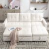 Reversible Sectional Storage Sleeper Sofa Bed, L-Shape 2 Seat Sectional Chaise With Storage, Skin-Feeling Velvet Fabric - Beige - Image 2