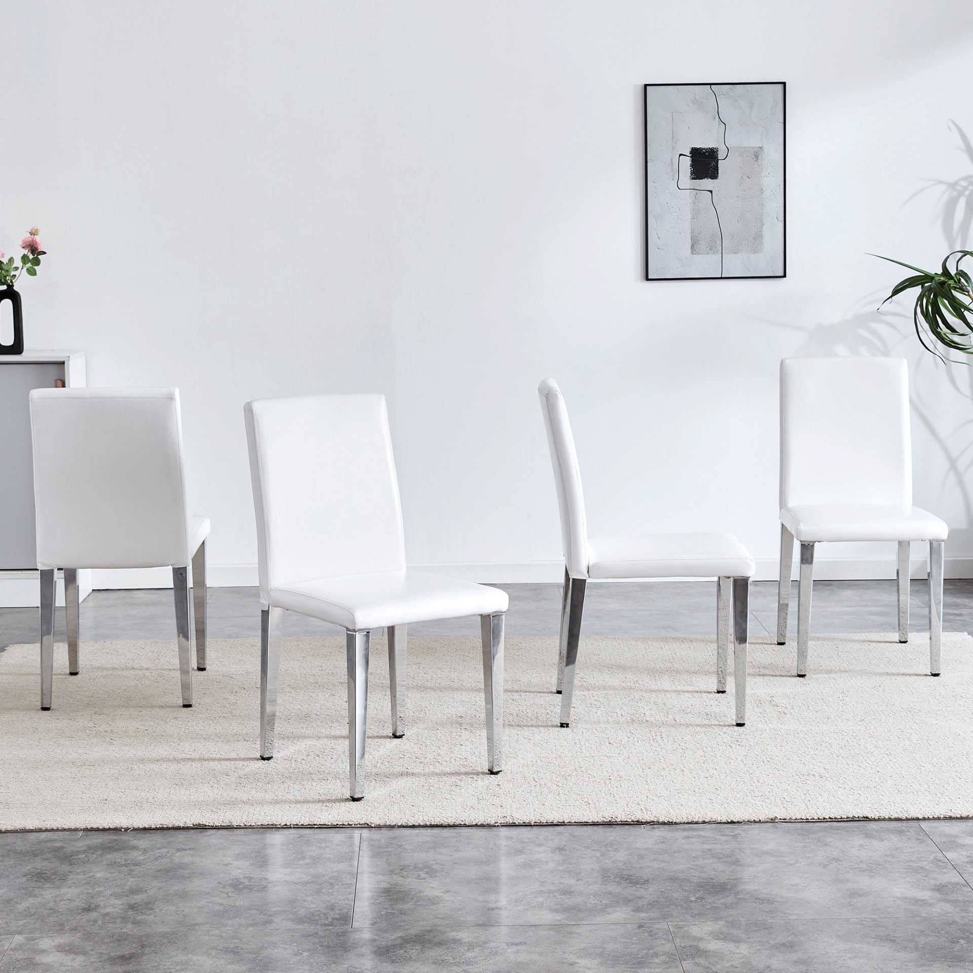 (Set of 4) Backrest Chairs With Silver Metal Legs The Perfect Combination, Suitable For Minimalist And Modern Home Styles - White / Silver - Image 5