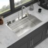 33" Waterfall Kitchen Sink With Pull Out Faucet & Cup Washer, Stainless Steel Ledge Workstation - Antique White - Image 8