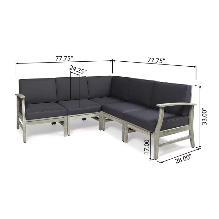 Perla - 5 Pieces Sofa Set - Dark Gray - Image 3
