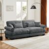 Modern Velvet 2 Seater Sofa With Bolstered Armrests And Pillows Large Size - Gray - Image 5