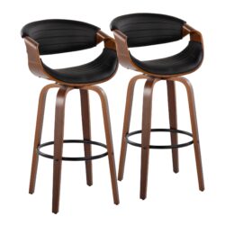 Symphony - Mid-Century Modern Fixed Height Barstool With Swivel And Round Footrest (Set of 2) - Walnut / Black