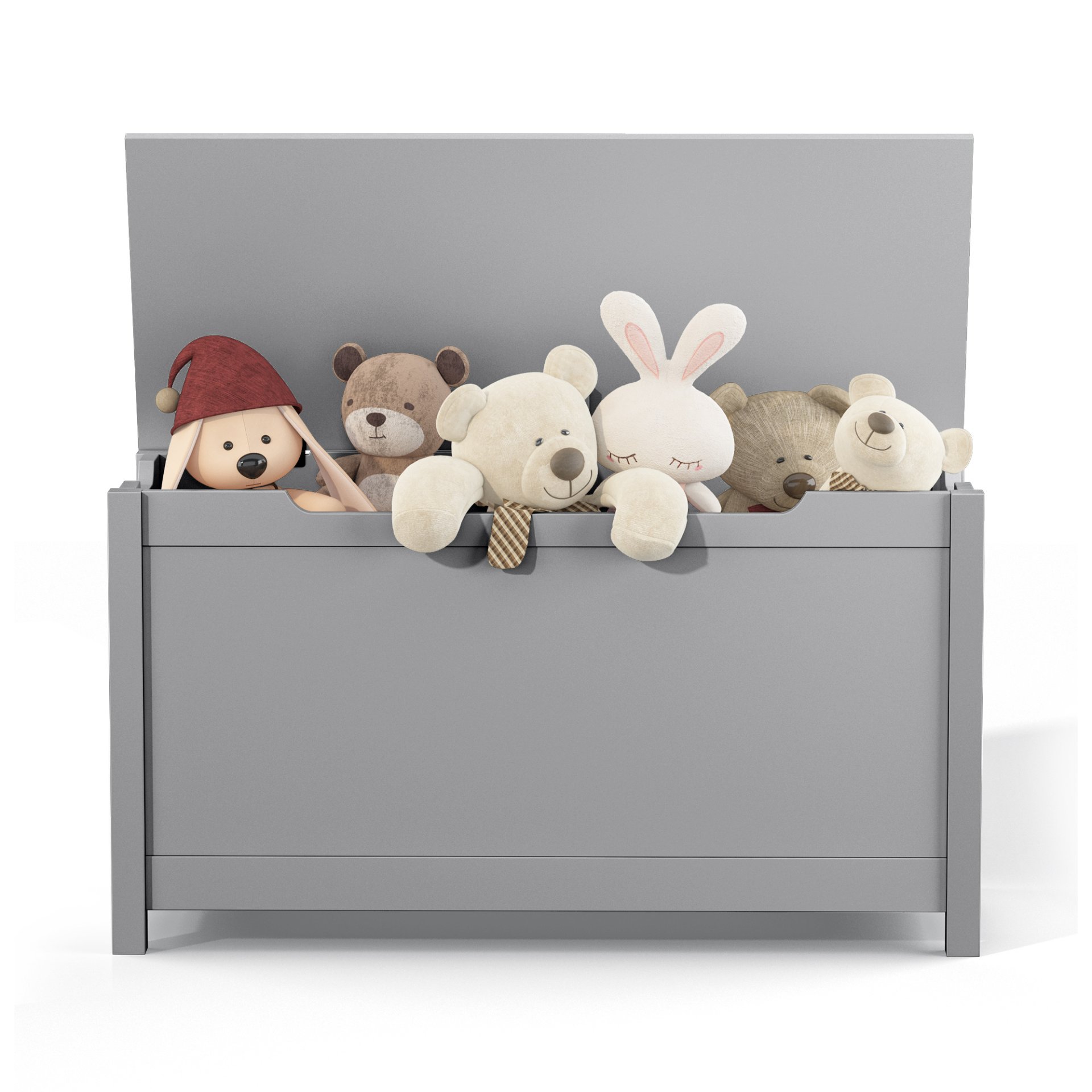 Kids Wooden Toy Box Storage With Safety Hinged Lid For Ages 2+ - Gray - Image 20