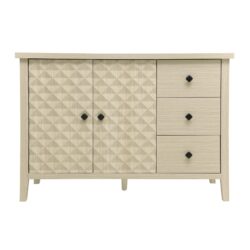 Modern 2 Door 3 Drawer Storage Cabinet, Buffet Cabinet With 2 Embossed Door For Living Room, Kitchen, Entryway - Natural