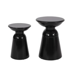 Serenita - Outdoor Iron Side Tables With Flared Design, (Set of 2) - Black