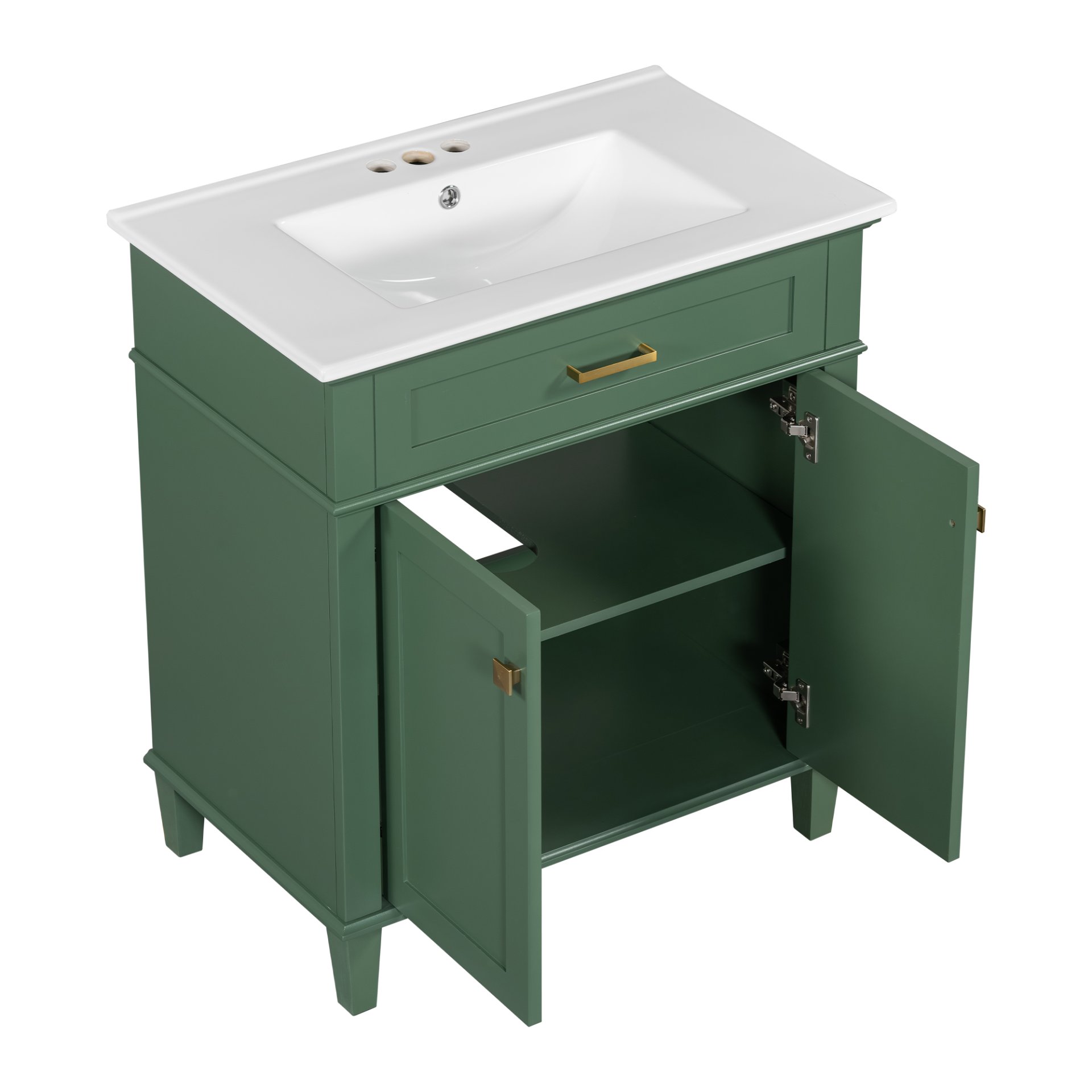 Bathroom Vanity With Ceramic Basin, Soft Close Door And Adjustable Shelves - Green - Image 16