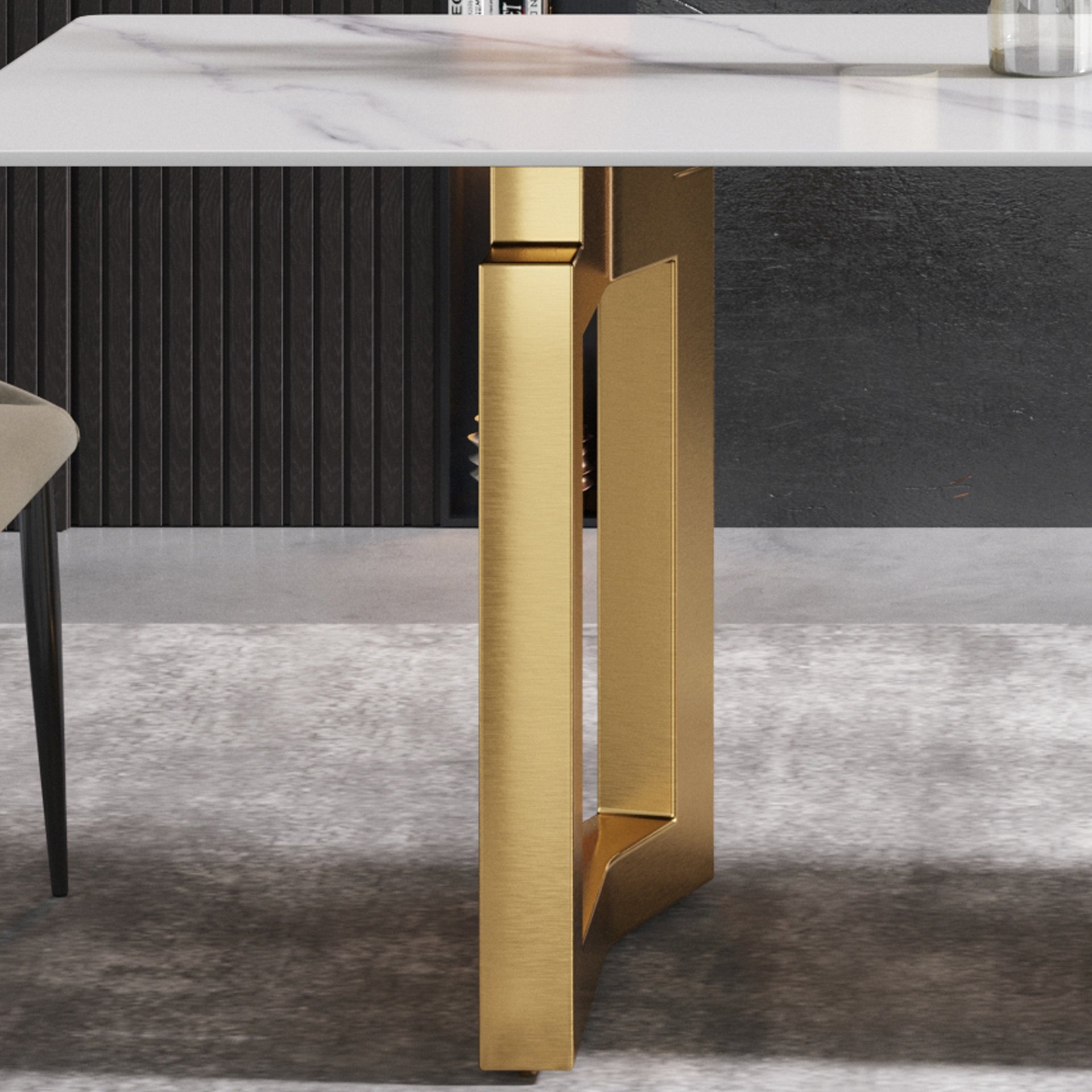 63" Modern Artificial Stone White Straight Edge Golden Metal Leg Dining Table - White / Gold - Image 11