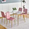 Modern Simple Light Luxury Dining Chair With Gold Metal Legs (Set of 4) - Pink Flannelette - Image 4