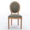 French Style Solid Wood Frame Antique Painting, Hand-Pulled Buckle Decoration Artificial Leather Dining Chair With Nailhead Trim, Wood Legs (Set of 2) - White Pine / Green - Image 2