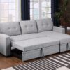 Upholstered Pull Out Sectional Sofa With Chaise - Light Gray - Image 11