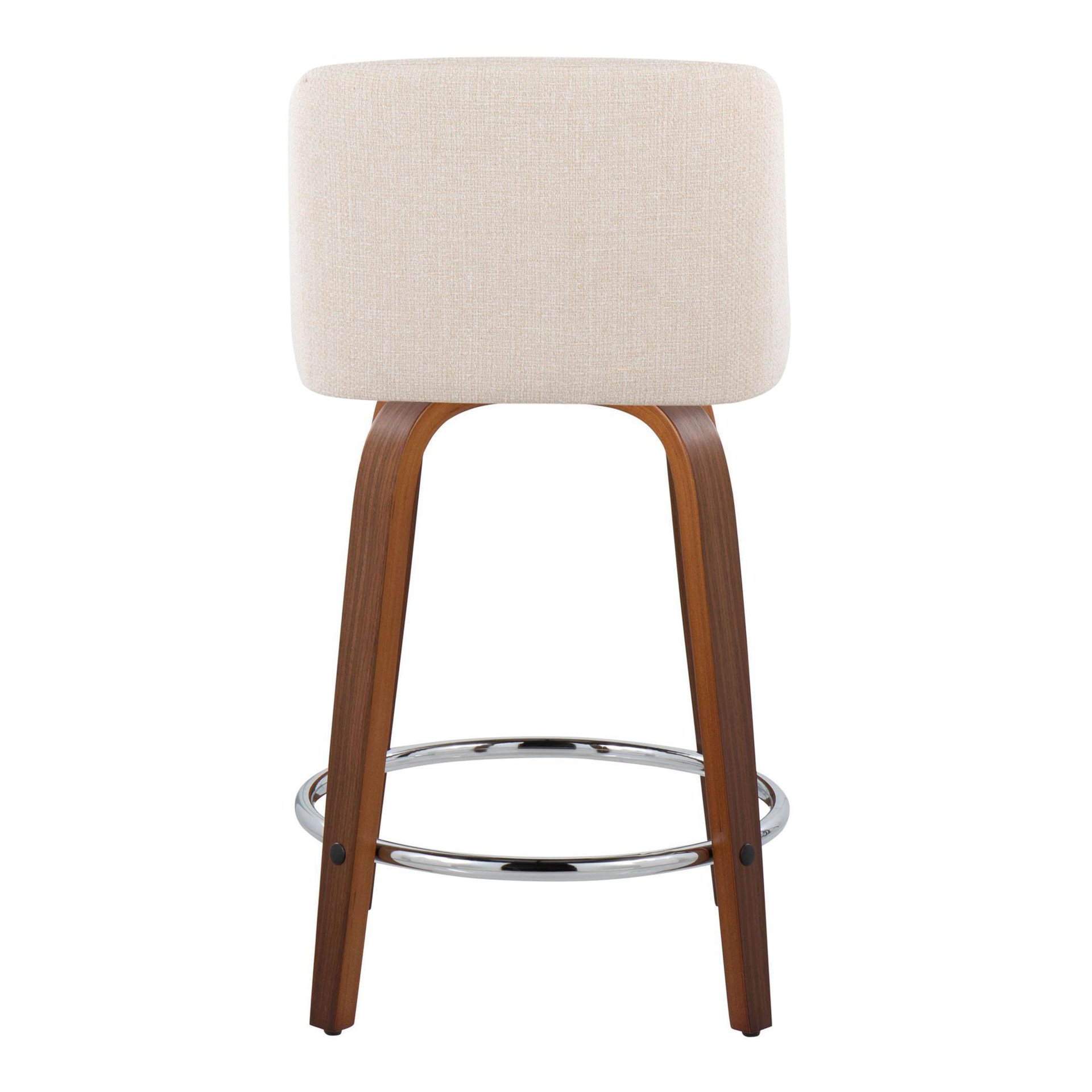 Toriano - Mid-Century Modern Fixed Height Counter Stool & Swivel With Round Footrest (Set of 2) - Walnut / Cream - Image 5