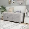 Storage Bench With 3 Shutter-Shaped Doors, Shoe Bench With Removable Cushion And Hidden Storage Space - Gray Wash - Image 5