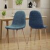 Mid Century Dining Chair (Set of 2) Fabric Upholstered Chair With Light Walnut ed Metal Legs - Muted Blue - Image 2