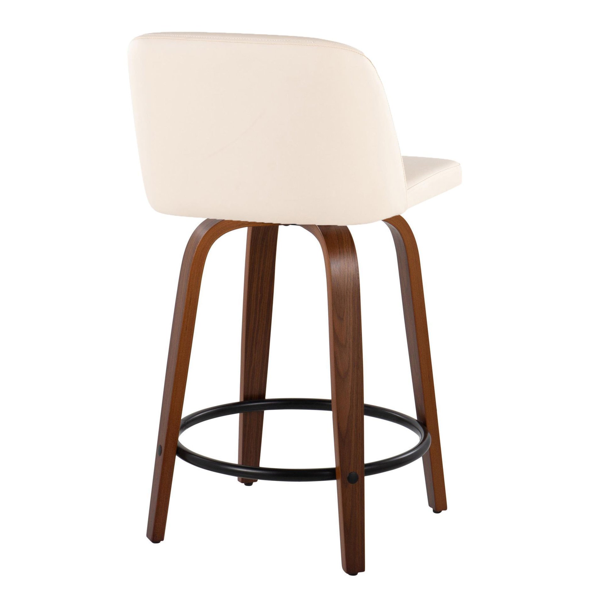Toriano - Mid-Century Modern Fixed Height Counter Stool & Swivel And Round Footrest (Set of 2) - Walnut / Cream - Image 4