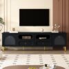 Retro TV Stand, Entertainment Center Media Console Cabinet With 6 Metal Legs, 2 Cabinets, 4 Drawers And Anti-Tip Device For Living Room, Up To 85" - Black - Image 4