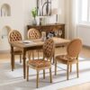 French Style Solid Wood Frame Antique Painting, Hand-Pulled Buckle Decoration Artificial Leather Dining Chair With Nailhead Trim, Wood Legs, Density Foam, Steel Spring Inner (Set of 2) - Light Brown - Image 17