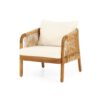 Acacia Wood And Wicker Outdoor Club Chair, Deep Seating With Soft Cushion, Porch Chairs For Garden, Backyard Porch Balcony - Brown / Beige - Image 6