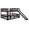 Full Over Full Low Bunk Bed With Slide, Fence And Ladder For Toddler - Espresso - Image 12