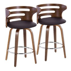 Cosini - Mid-Century Modern Fixed Height Barstool With Swivel With Round Footrest (Set of 2) - Walnut / Brown