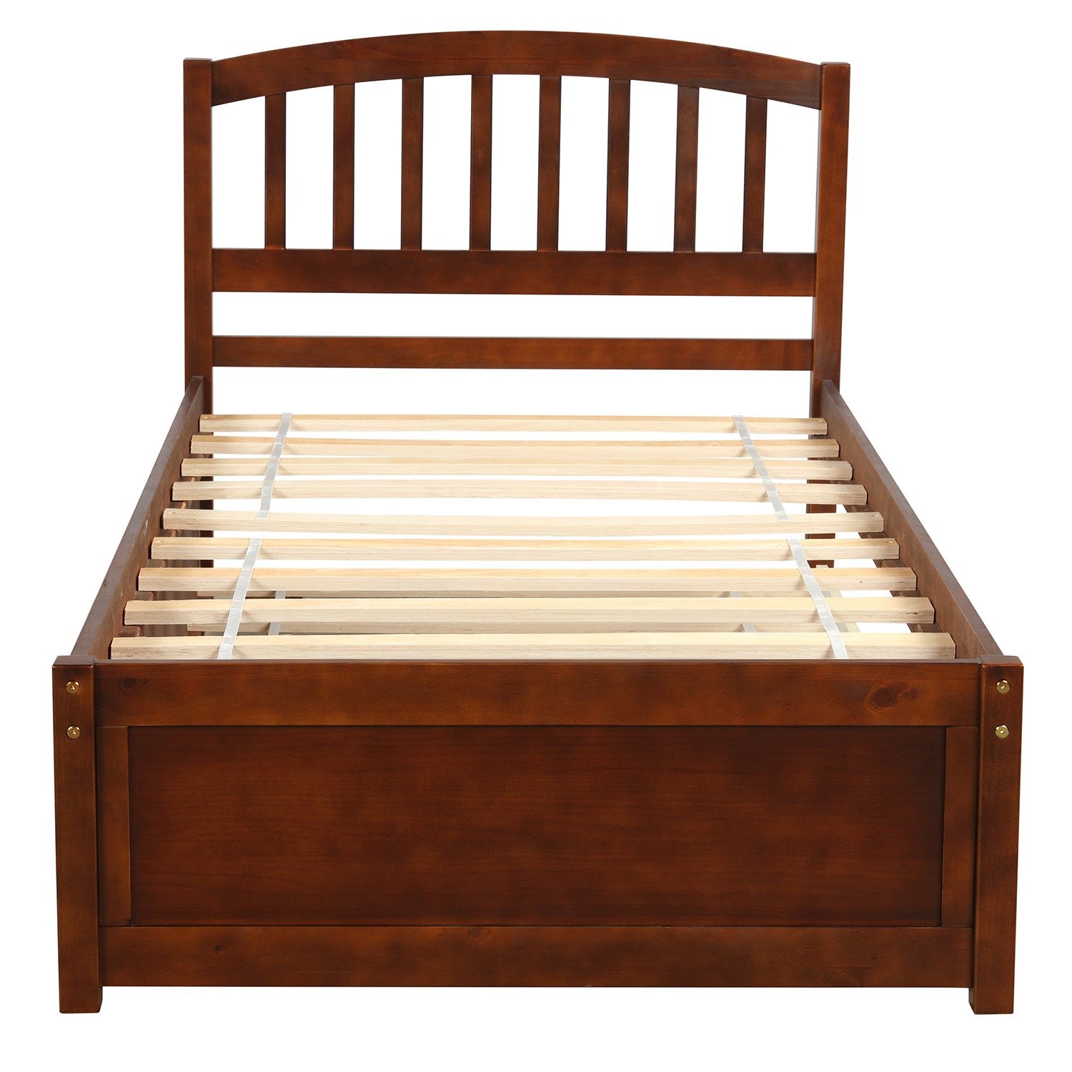 Twin Size Platform Bed Frame With Trundle - Walnut - Image 7