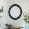 Circle Wall Mirror With Wooden Frame, Antique Classic Accent Mirror, For Living Room - Black - Image 5