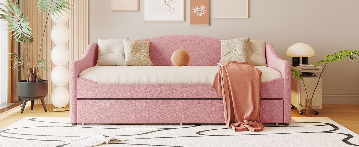 Twin Size Upholstered Daybed With Light And Trundle - Pink - Image 15