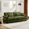 Modern Velvet Large 2 Seater Sofa & Bolstered Armrests And Pillows - Olive Green - Image 4