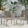 Outdoor Modern Aluminum Dining Chair Set With Rope Seat (Set of 2) - Silver / Taupe - Image 4