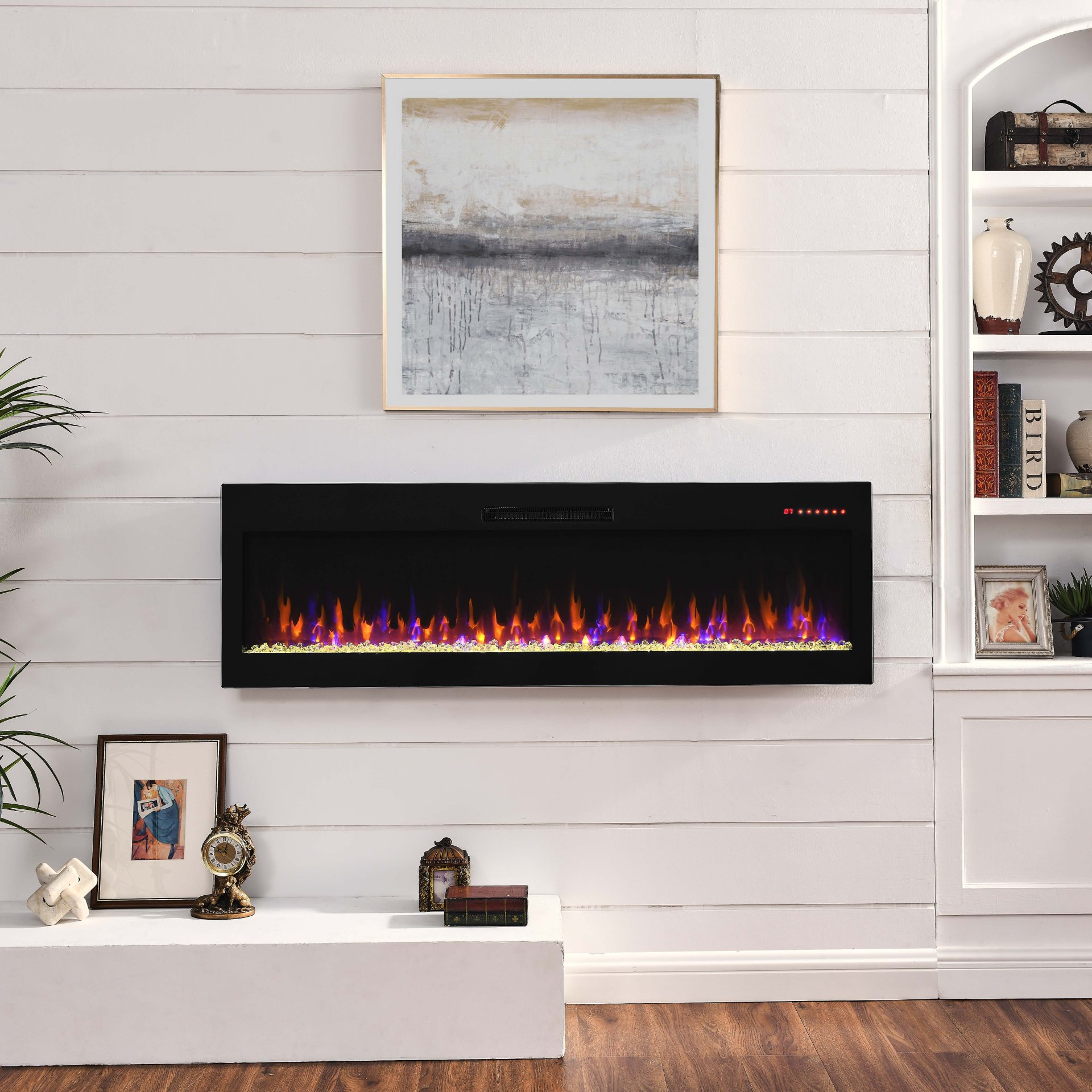 60" Electric Fireplace, Recessed And Wall Mounted Fireplace - Antique Black - Image 9
