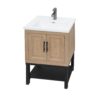 Modern Freestanding Bathroom Vanity With Ceramic Sink, Hot And Cold Faucet, 2 Door Cabinet & Open Iron Shelf, Magnesium Oxide And Iron Frame - Natural - Image 9
