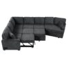 L-Shaped Sofa Sectional Sofa Couch Pull-Out Sofa Bed With Charging Devices And Cup Holders For Living Room - Blue Black - Image 14
